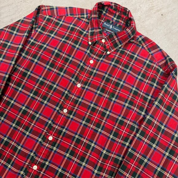 Vintage Ralph Lauren Classic Fit Button Down Shirt Red Plaid Cotton Large - Picture 2 of 7